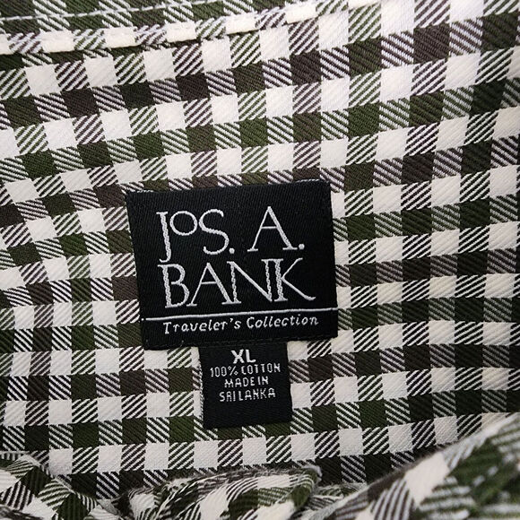 Jos. A Bank Traveler's Collection Green & Gray‎ Gingham Check Shirt Men's Sz XL - Picture 4 of 6